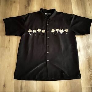 Black Hawaii Shirt Men XL Short Sleeve Buttons‎ Palm Trees Embroidered beautiful